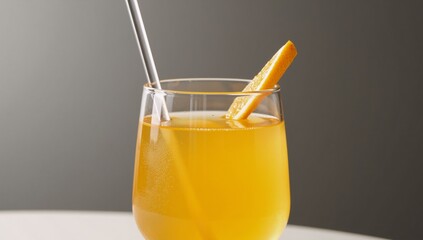 Fototapeta premium Orange cocktail garnished with citrus slice and straw