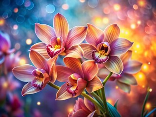 Fototapeta premium Award-Winning Cymbidium tracyanum Orchid 'Hokuso' - Surreal Botanical Photography