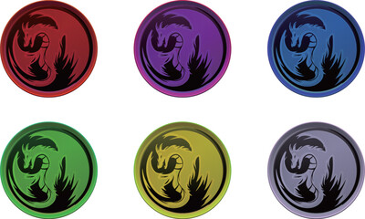 ドラゴンのコイン・マーク・アイコン・紋章のイラストセット