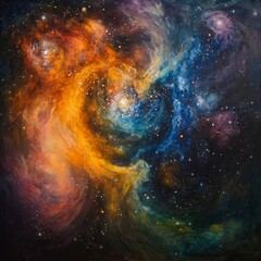 A Captivating Cosmic Nebula Painting, A Colorful Artistic Interpretation of the Depths of Space