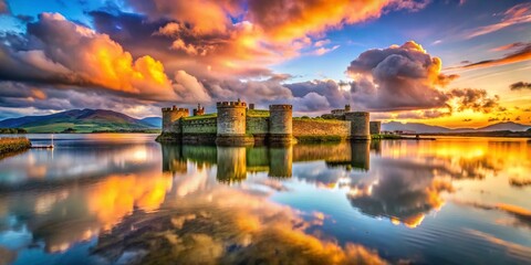 Beaumaris Castle & Anglesey Coastline Double Exposure: Dreamy Welsh Landscape
