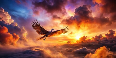 Bird in Flight, Smoky Sunset Sky - Dramatic Wildlife Photography