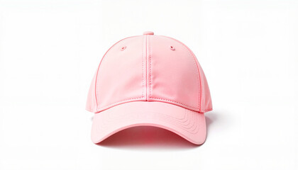 Fototapeta premium Pastel pink baseball cap mock-up on white background, children's fashion