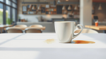 Fototapeta premium Minimalist White Coffee Mug in a Contemporary Café