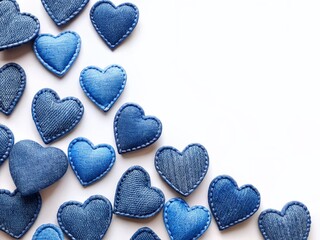 Obraz premium Blue Jean Hearts: Charming Handmade Denim Hearts Isolated on White Background