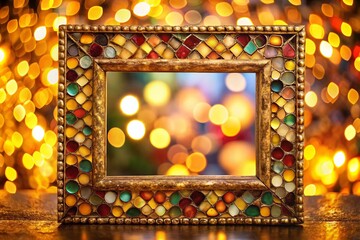 Bokeh Lights in Colorful Mosaic Frame - Abstract Background