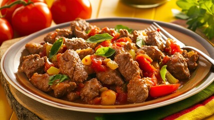 Fototapeta premium Aromatic Beef Stew with Vegetables - A Culinary Delight