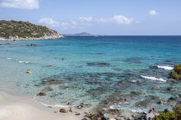 Obraz premium The beautiful beach of Porto Sa Ruxi in Sardinia with white sand and transparent blue and turquoise water