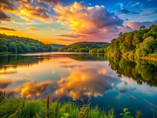 Breathtaking Brown County Indiana Lake Sunset Panoramic