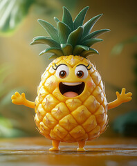 Cheerful pineapple character, 3d illustration