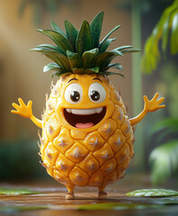 Adorable smiling pineapple with expressive eyes