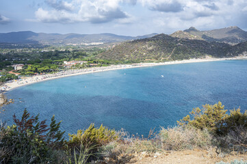 Naklejka premium aerial view of the beautiful Campus beach in Villasimius