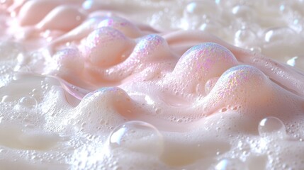 Fototapeta premium Close-up of iridescent bubbles and foam, creating a soft and dreamy aesthetic.