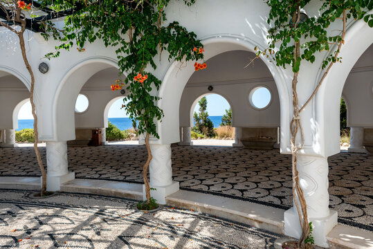 The beautiful buildings at Kallithea Springs constructed in the 1930s, Rhodes Island, Greece, Europe. Kallithea Therms, Kallithea Springs located at the bay of Kallithea on Rhodes island, Greece.
