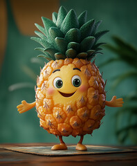 Excited 3d pineapple model with blushing cheeks and big eyes 