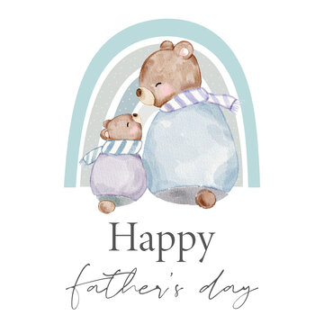 Happy Father's Day Cute Graphic - Daddy Bear and Baby Bear with Rainbow"
