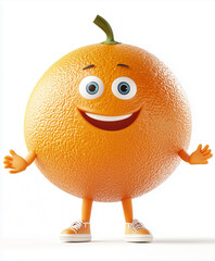 Happy orange character with friendly smile, 3D fruit character