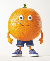 Cool and stylish orange on clean white background, 3d fruit character