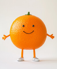 Fruit character with happy expression, 3d orange illustration