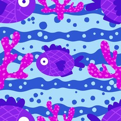 Ocean seamless fish pattern for wrapping paper and fabrics and linens