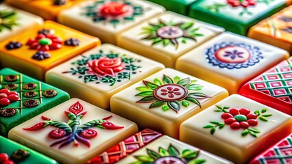 Fototapeta premium Close-up Macro Shot of Mahjong Tiles, Traditional Chinese Game