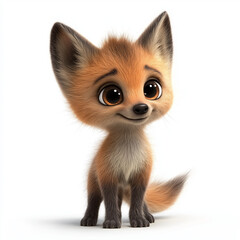 Obraz premium Baby maned wolf clipart with soft reddish-brown fur, big glossy eyes, tall ears, and a curious, sweet expression. The cub is standing playfully