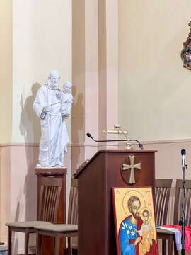 Larnaca, Cyprus, October 17, 2024: Fragment of the interior of St Joseph Catholic Church Larnaca