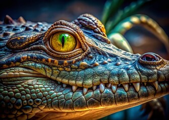 Fototapeta premium Close-Up Portrait of a Saltwater Crocodile - Powerful Reptile Face