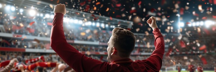 Soccer goal celebration stadium sports event night enthusiastic fans