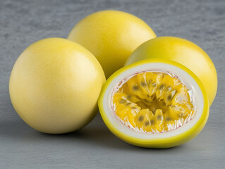 Fresh passion fruit slice and whole fruits