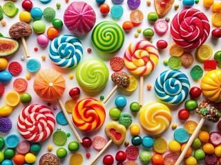 Fototapeta premium Colorful Candy Pops & Gummy Candies Summertime Delight Festive Sweet Treats Stock Photo