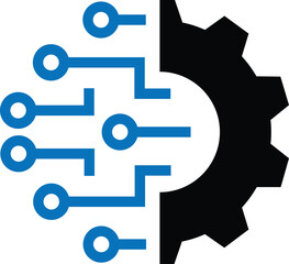 Digital Gear, Technology Integration Icon, Circuit Gear Icon, Tech Mechanism, Digital Engineering Icon.