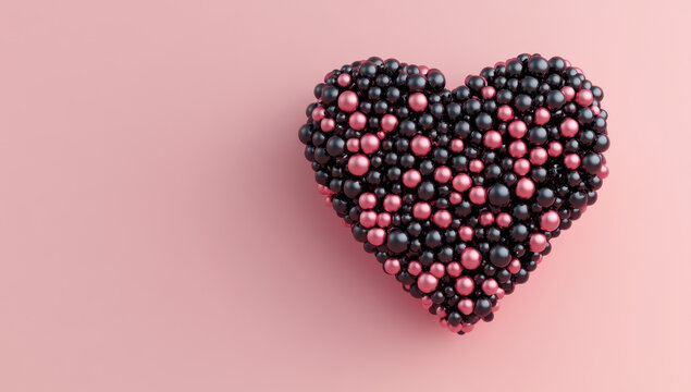 Multicolored Sphere Love Heart. Pink, Red Glass and Red Metallic Spheres arranged in a heart shape. 3D Render
- Powered by Adobe