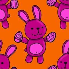 Spring animals seamless rabbit and easter eggs pattern for wrapping paper
