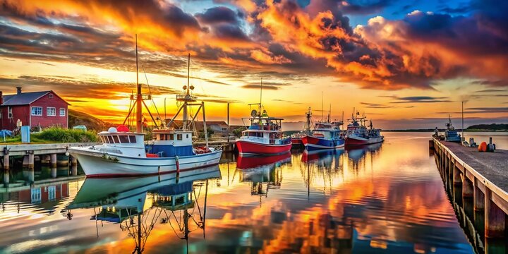 Colorful Fishing Boats at Sunset - Stock Photo of a Fishing Fleet at Dock