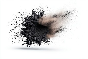 Obraz premium Dynamic explosion of black powder against white background
