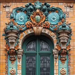 Obraz premium Facade of a historic chocolate factory with decorative elements.