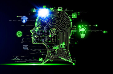 Obraz premium A woman's head with a circuit board in the shape of a human head