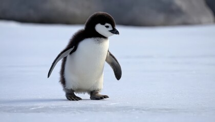 Fototapeta premium Adorable Baby Penguin on Ice