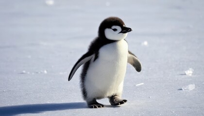 Naklejka premium Adorable Baby Penguin on Ice
