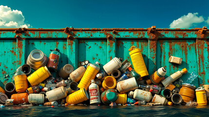 Fototapeta premium A large pile of trash sitting in the middle of the ocean