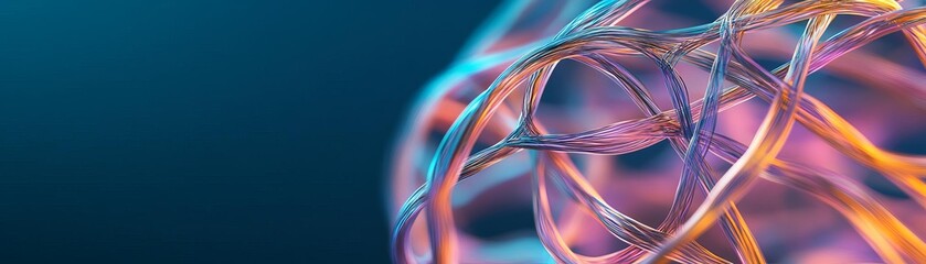 Neuron web glowing with interwoven iridescent threads, symbolic and unique