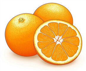 Vector illustration of whole and sliced oranges