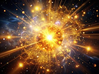 Naklejka premium Cosmic Explosion: Golden Stardust in Deep Space - Night Photography