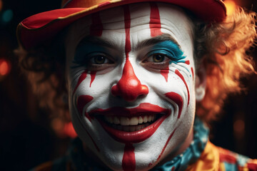 Obraz premium a clown who is smiling and his mouth is open and his teeth are shining