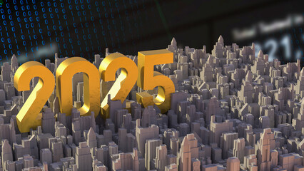 Obraz premium The 2025 number and city for Business concept 3d rendering.