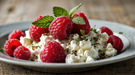 a delicious cottage cheese and raspberries