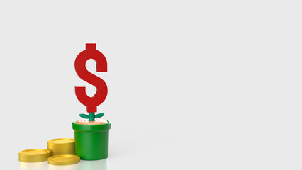 The Red Dollar symbol in Plant for Business concept 3d rendering.