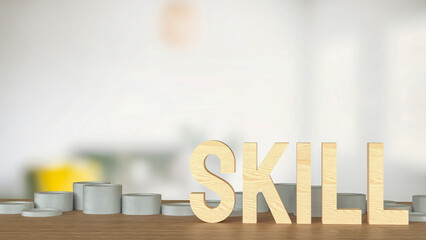 The Skill text and coins for training or learn concept 3d rendering.