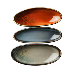 Large Oval Ceramic Platters in Three Colors Isolated on Transparent Background